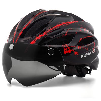 FUNWICT MTB Helmet With Magnetic Goggles LED Tail Light, Lightweight Road Cycling Helmet, Mountain Bike Helmet For Adult Men Women