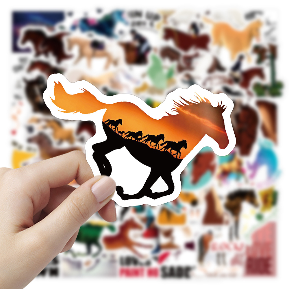 Horse Riding Stickers Horses Racing Vinyl Stickers Pack of 50-Suitable for Laptop Travel Case Phone Car Scrapbook Water Bottle Bike Computer Phone