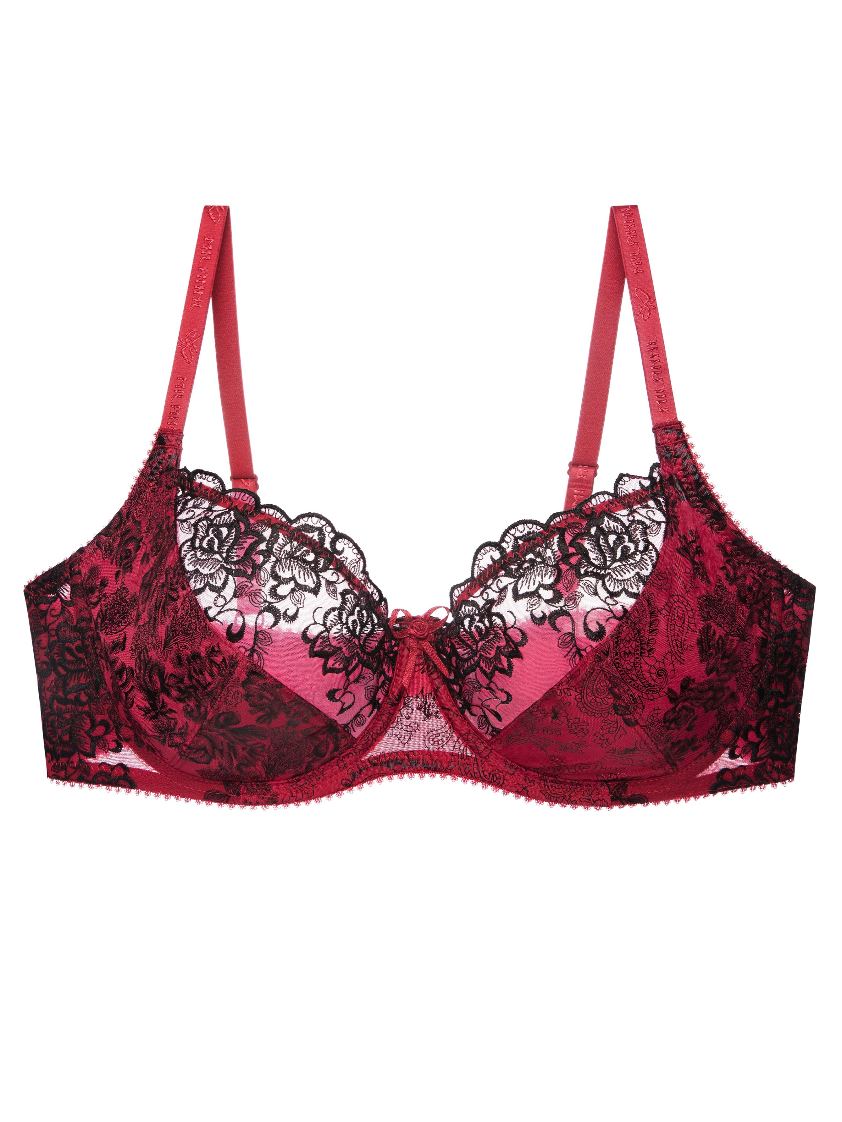 Womens Unlined Underwire Bra with Lace Embroidery Womens Bras No Underwire  (Red, M)
