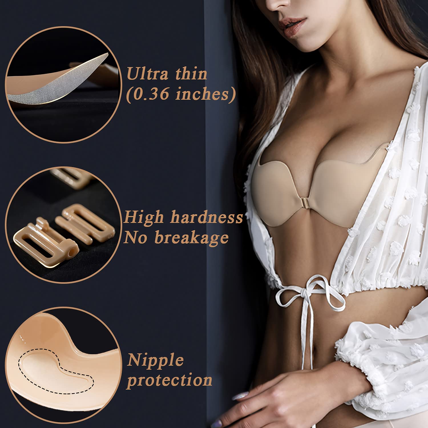 Strapless Bra for Big Busted Women - Sticky Bra Push Up Invisible