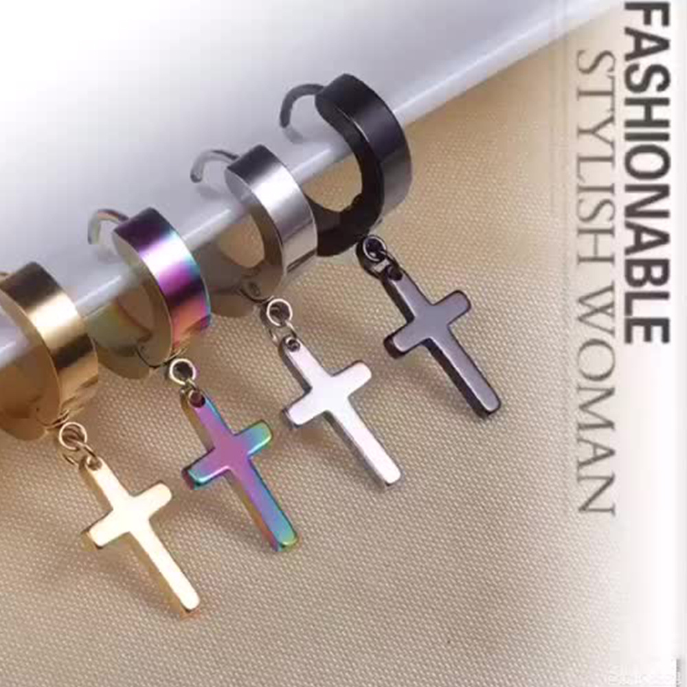 2pairs Simple Cross Ear Buckle Earrings, Men's Stainless Steel Ear Clip Earrings,Temu