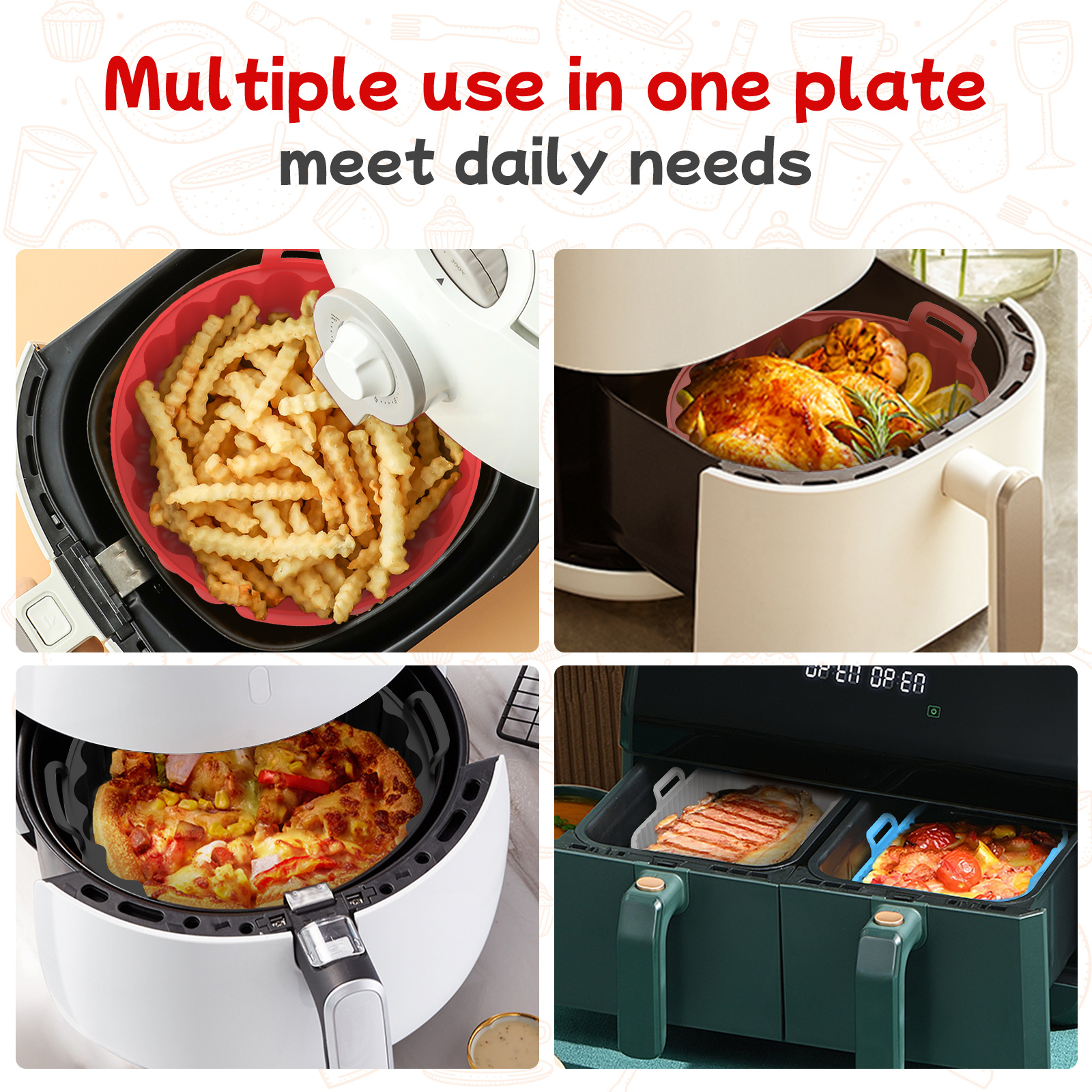 Bpa Free Large Round Square Shape Silicone Air Fryer Liners - Temu