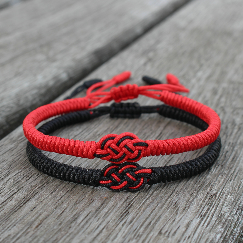1pc Handmade Woven Ethnic Heart Knot Red Rope Bracelet
