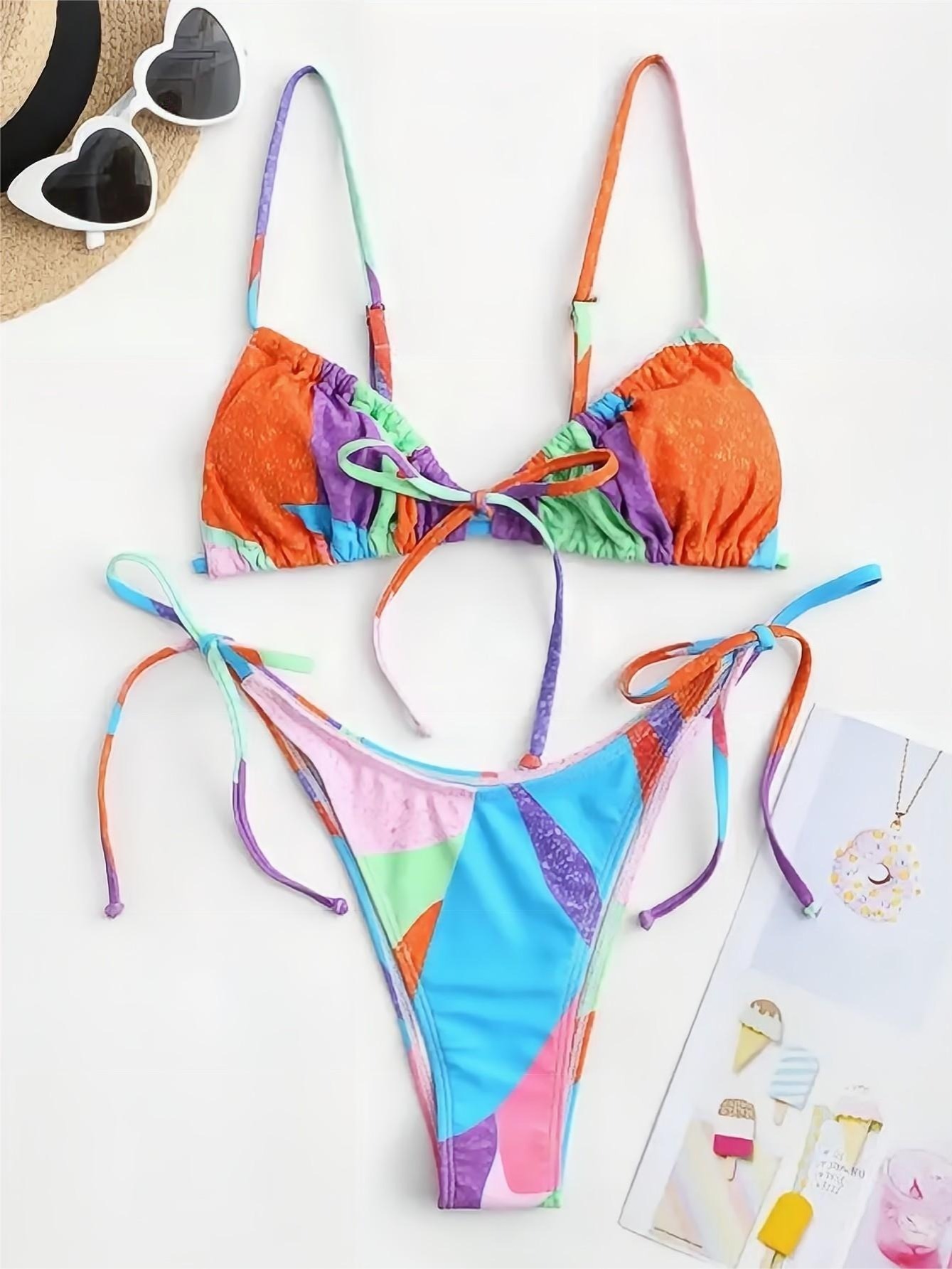  SheIn Women's 2 Piece Colorblock Micro Bikini Set