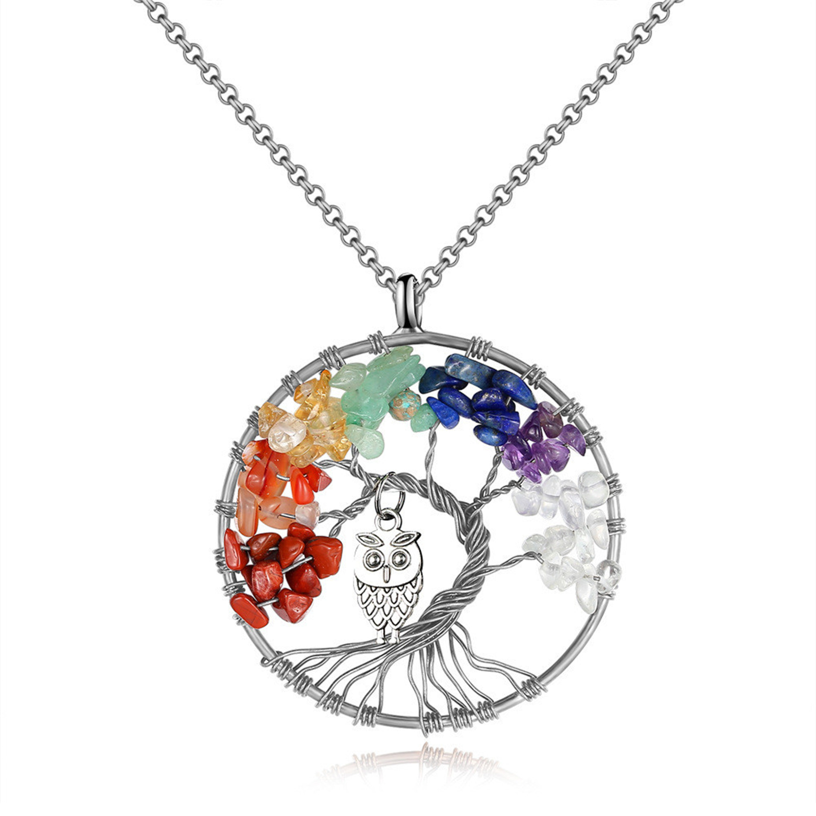 Creative Exaggerated Colorful Zircon Owl Pendant Necklace