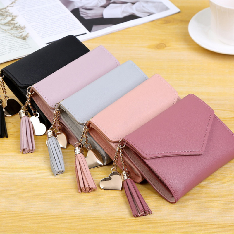 

Cute Tassel Pendant Decor Wallet, Faux Leather Snap Wallet, Short Wallet, Card Case