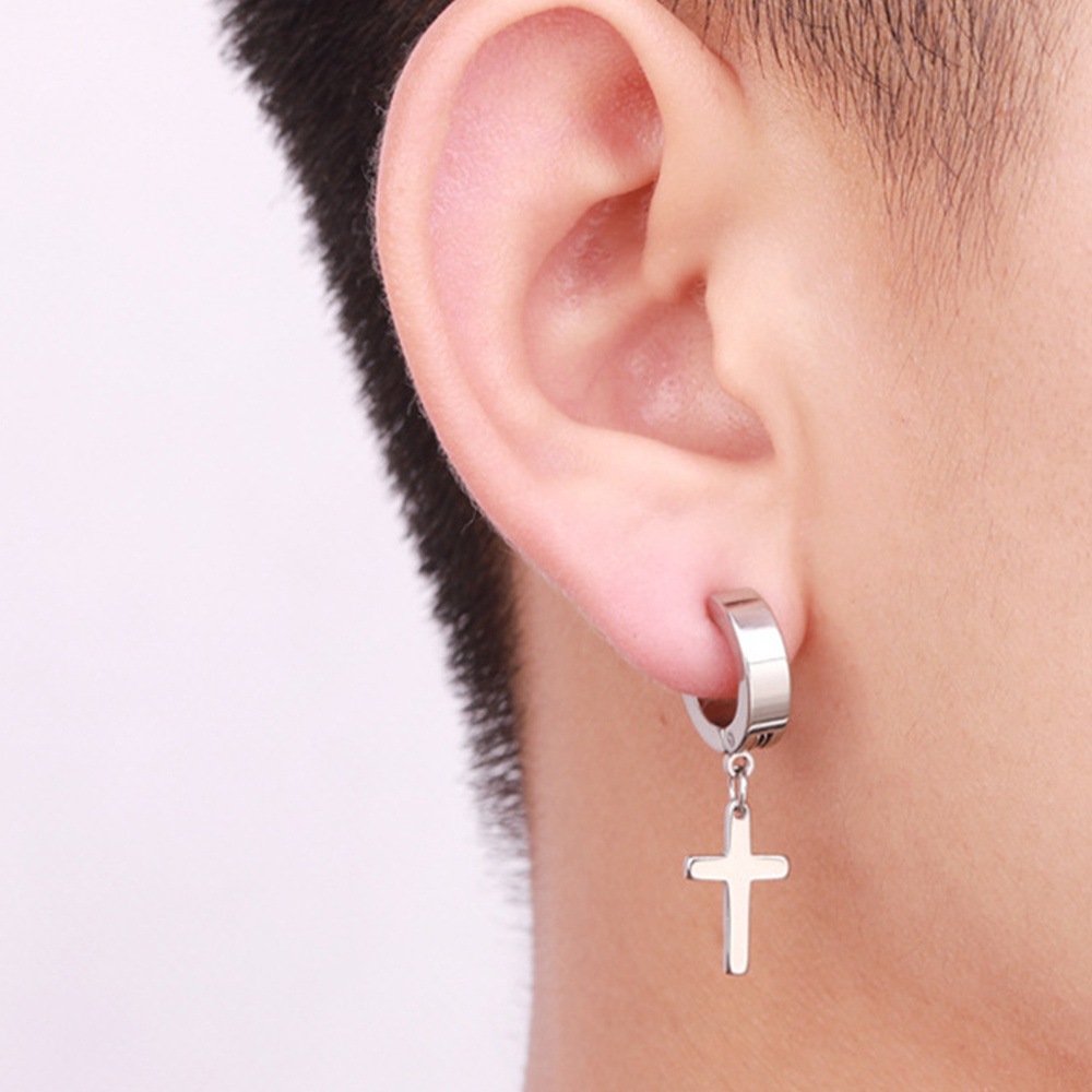 2pairs Simple Cross Ear Buckle Earrings, Men's Stainless Steel Ear Clip Earrings,Temu