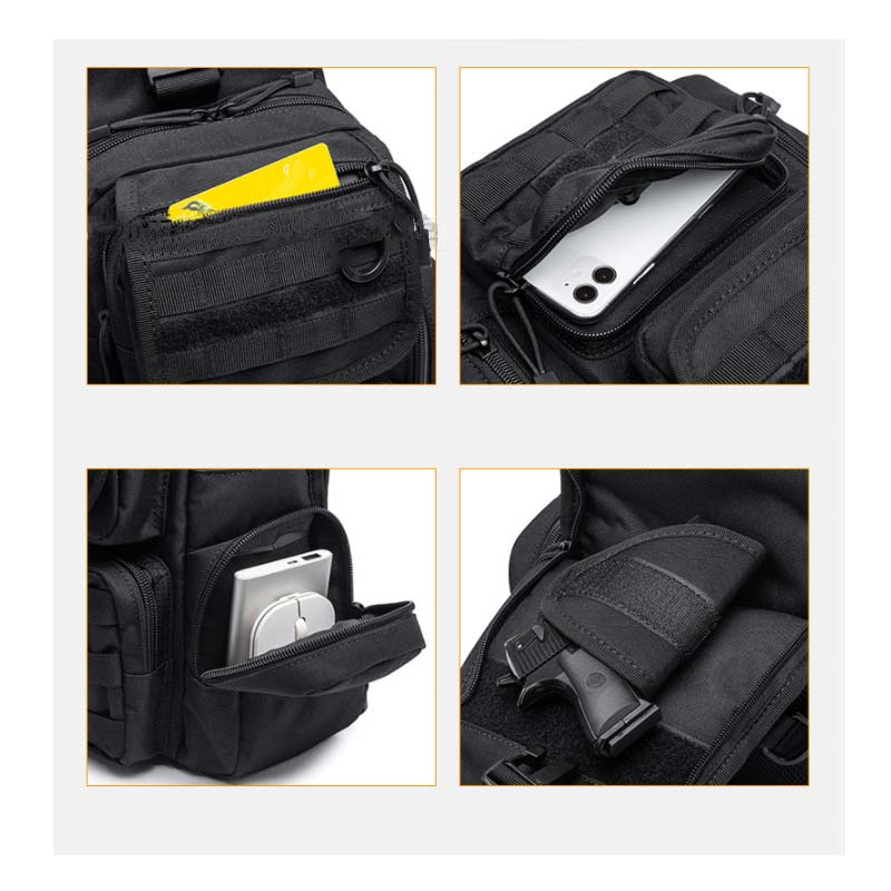 mens black large capacity multiple pocket nylon crossbody bag