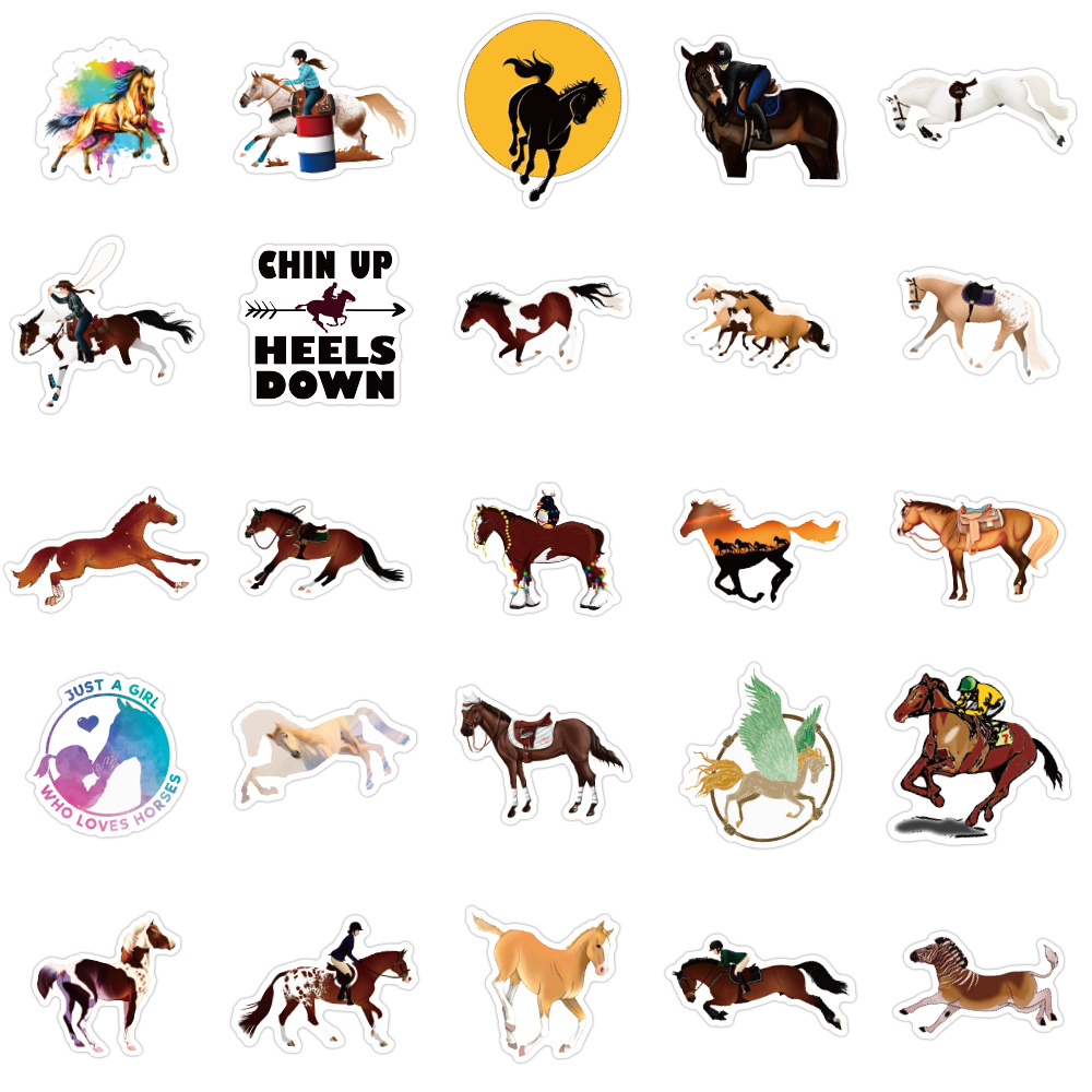 Horse Riding Stickers Horses Racing Vinyl Stickers Pack of 50-Suitable for Laptop Travel Case Phone Car Scrapbook Water Bottle Bike Computer Phone