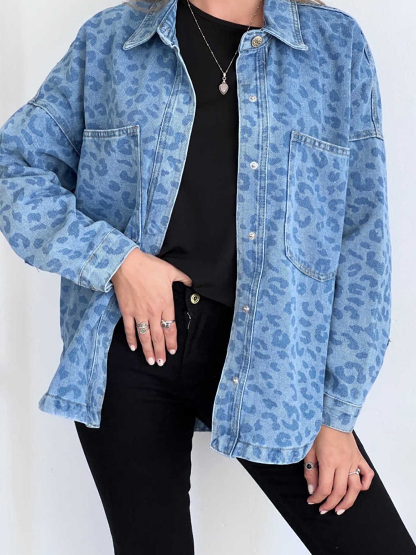 Loose Fit Button Front Denim Jacket, Denim Jackets