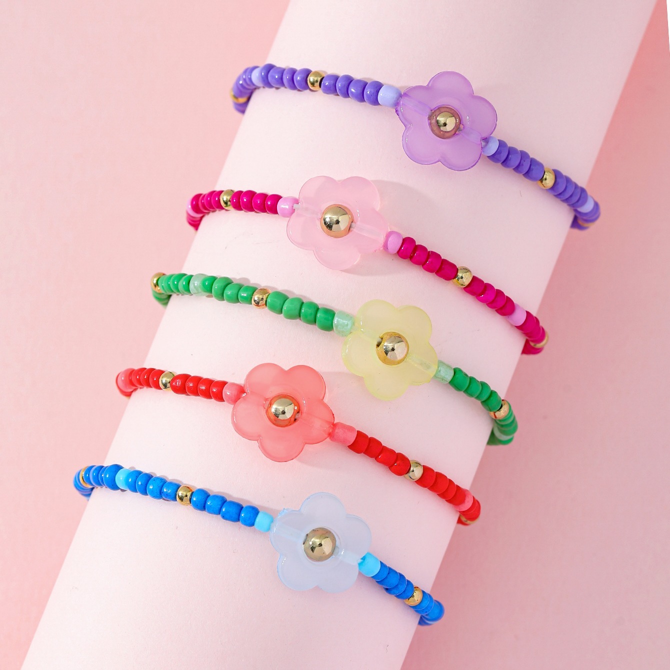 Heart Elastic Beaded Bracelet Set Candy Color Stackable Hand - Temu Canada