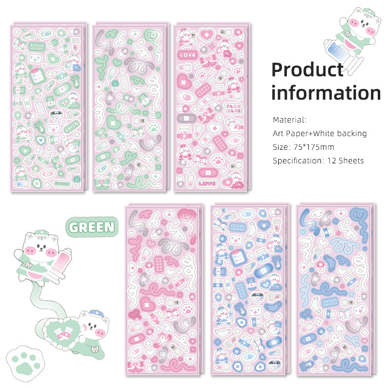 12pcs Cute Shiny Bunny Teddy Ribbon Scrapbook Stickers, For Photo Album,  Journal Diary Album Card Making DIY Arts And Crafts