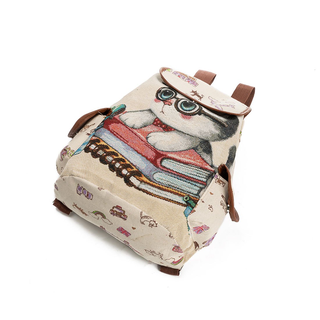 Cat Pattern Flap Backpack Animal Print Bookbag For Students