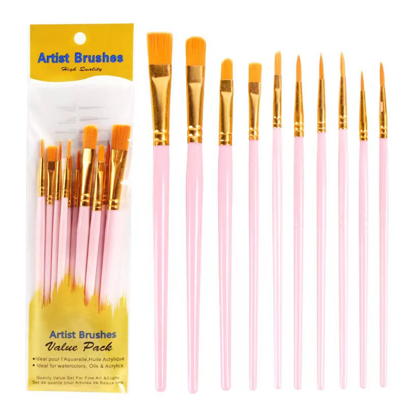 Acrylic Paint Brush Set, 1 Packs / 10 pcs Watercolor Brushes Painting Brush  Nylon Hair Brushes for All Purpose Oil Watercolor Painting Artist  Professional Kits.