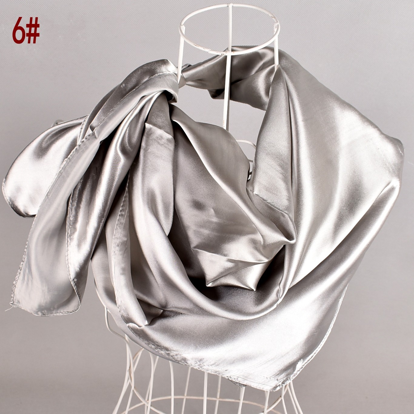 Silk Scarf for Hair Wrapping at Night Silver Woman Large Square