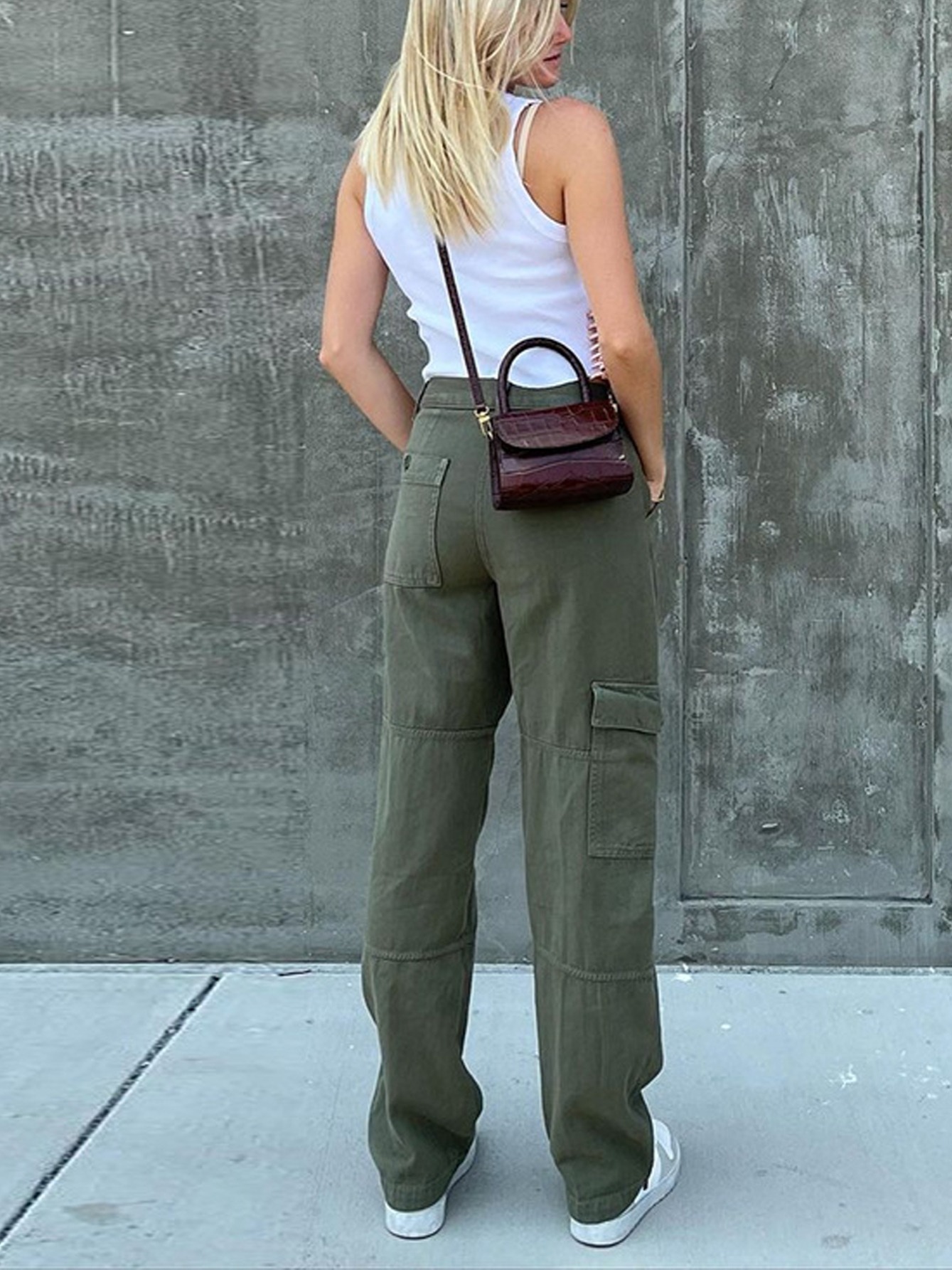 Pantalones Cargo negros para mujer, pantalones de cintura alta, color  caqui, verde, talla grande, Y2K