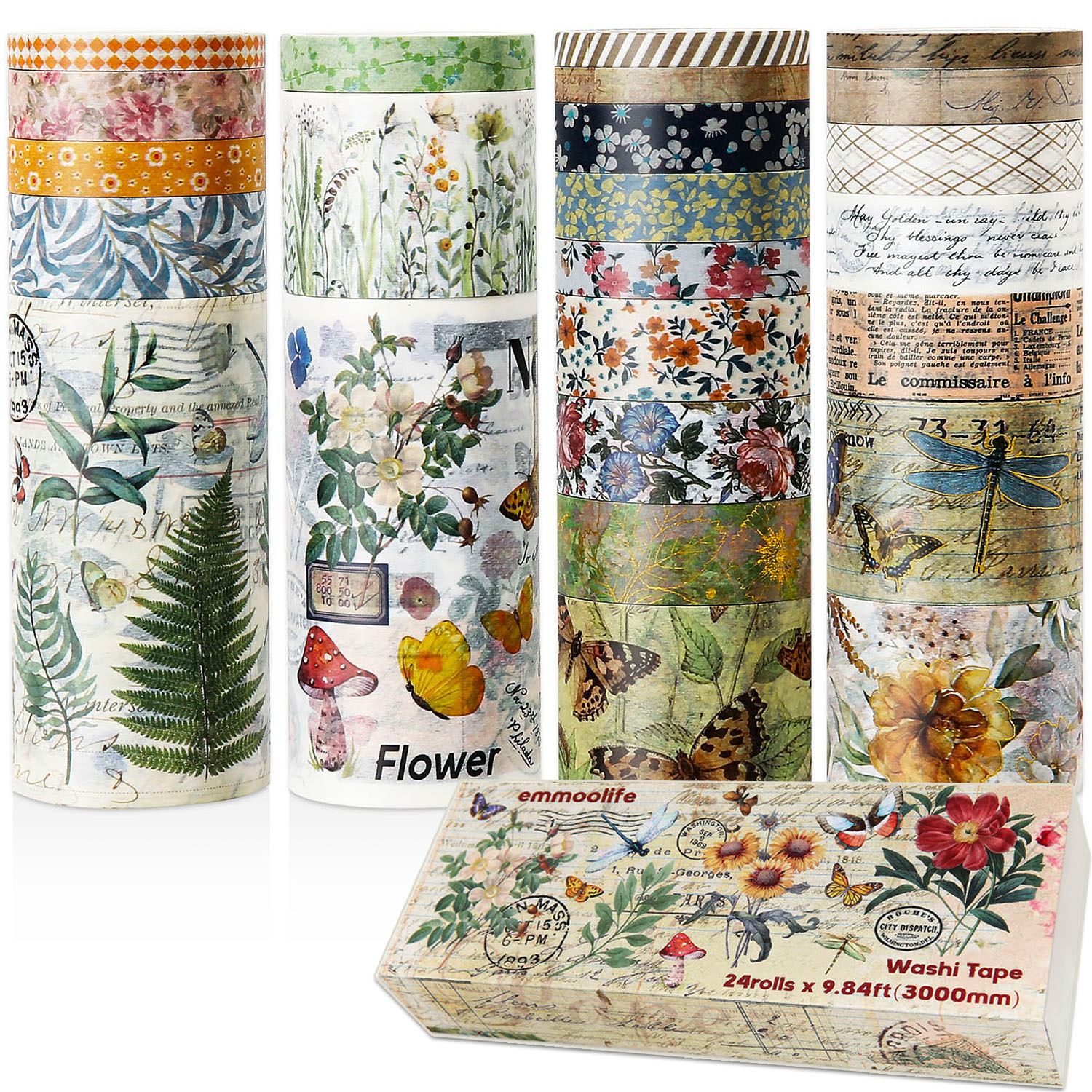 Image of 24pcs Vintage Plants Pattern Bronzing Washi Tapes Masking Tapes Decorative Adhesive For Diy Crafts, Art Gift Wrapping, Scrapbooking Supplies, Bullet Journals, Planners, Party Decorations