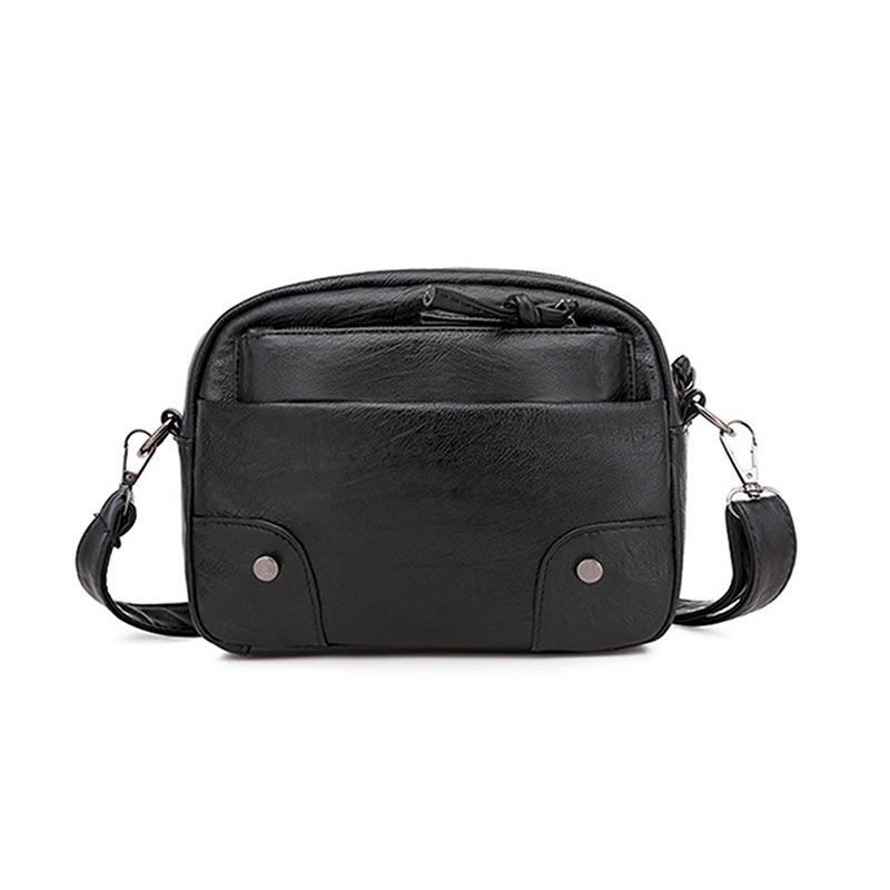 Triple Compartment Faux Leather Satchel - Black