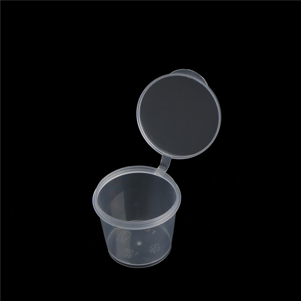 Back of House Ltd. Paquete de 100 vasos desechables de plástico  transparente para almacenamiento de condimentos con tapas, elige 2 onzas o  4 onzas