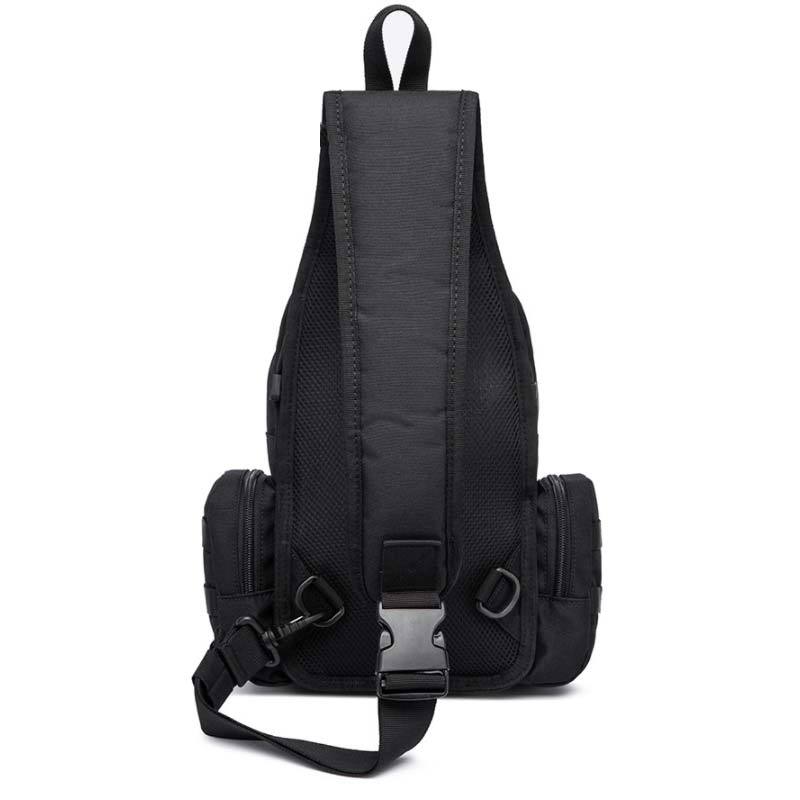 mens black large capacity multiple pocket nylon crossbody bag