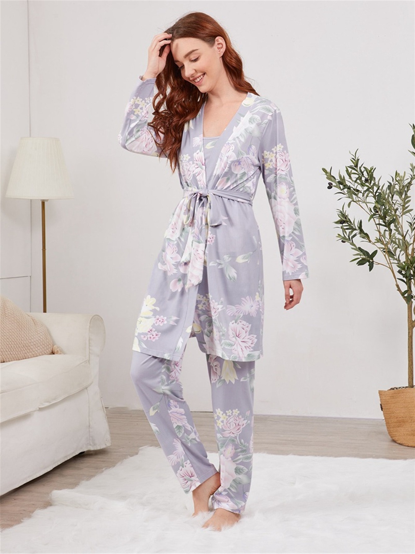 Plus Size Cute Pajama Set, Women's Plus Mini Floral Print Short Sleeve  Sleep Shirt & Shorts Pajamas Two Piece Set