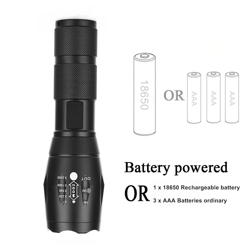 Outdoor T6 LED Flashlight Aluminum Alloy Portable Torch USB Rechargeable 