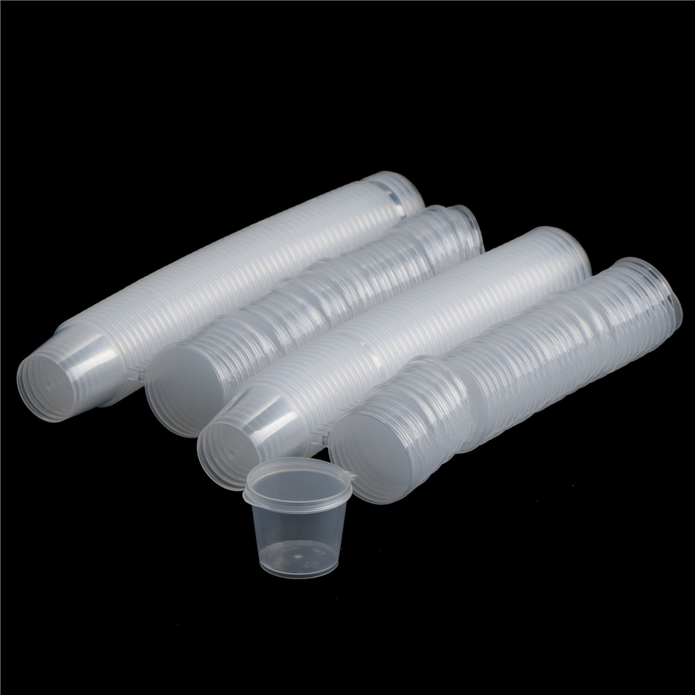  Paquete de 125 vasos de plástico de 2 onzas con tapas, pequeñas  tazas de plástico transparente para condimentos/tazas de salsa, tazas  desechables para soufflé/vasos de gelatina Tezzorio : Industrial y  Científico