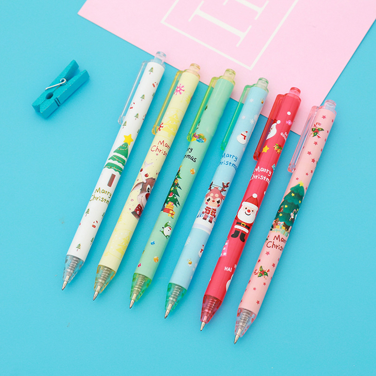 1 Set 6pcs Cartoon Christmas Black Ink Gel Pens On Sale