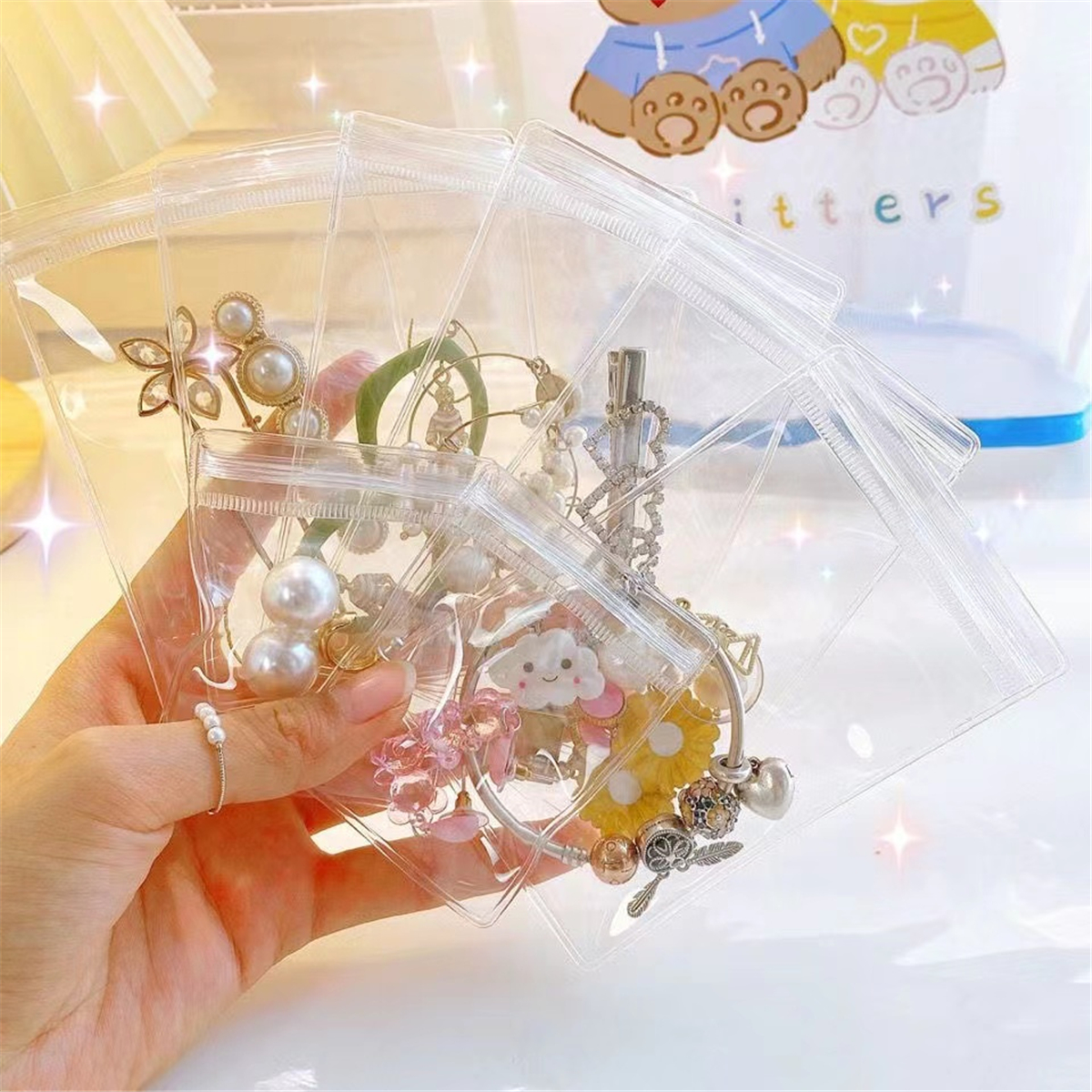 Small Transparent Travel Jewelry Storage Organizer Bags,Clear Plastic  Travel Earring Bag ,Anti-oxidation Anti-Tarnish PVC Thicken Travel Jewelry  Bags 