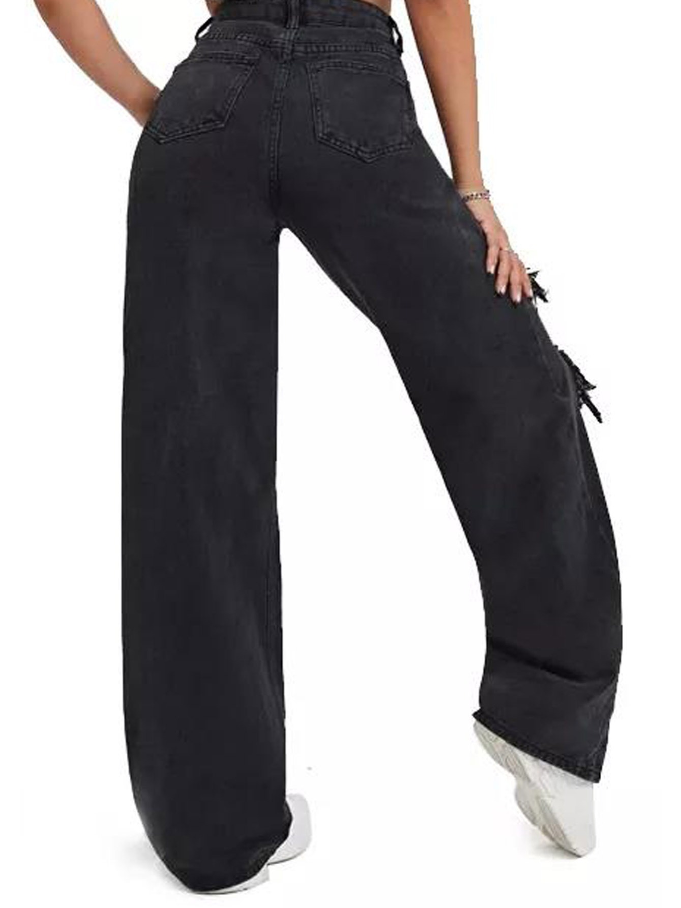 Herdignity Women Baggy Ripped Jeans High Waisted Straight-Leg Pants  Distressed Denim Trousers