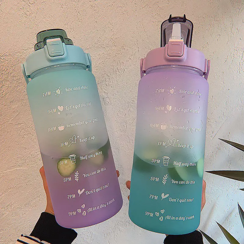large capacity gradient-1pc 67 63oz 2l large capacity gradient color plastic straw sports fitness water cup outdoor portable water bottle straw cup back to school supplies details 2