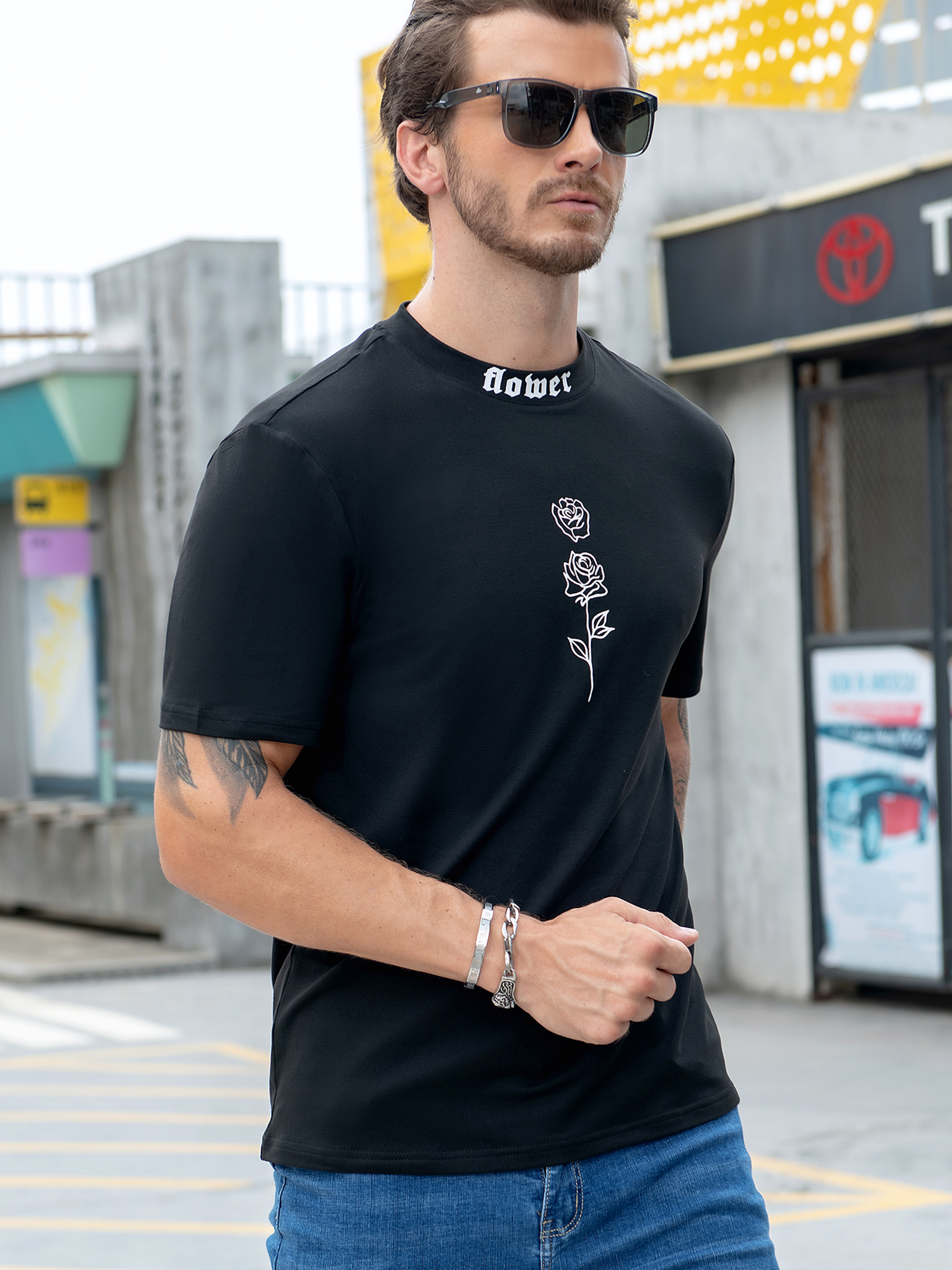 メンズシンプルローズプリントTシャツ - Temu Japan