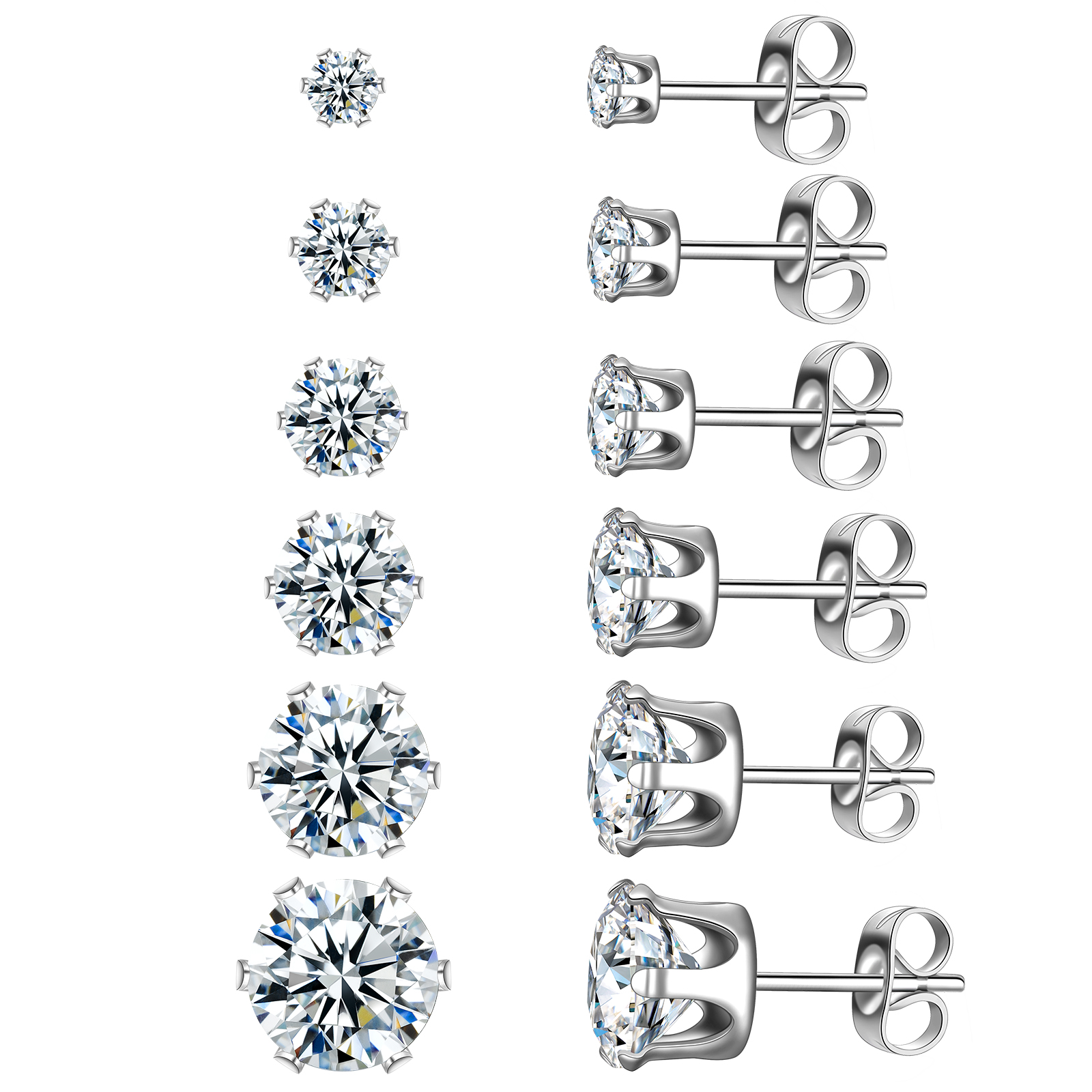 6 Pair Stainless Steel Stud Earrings For Women