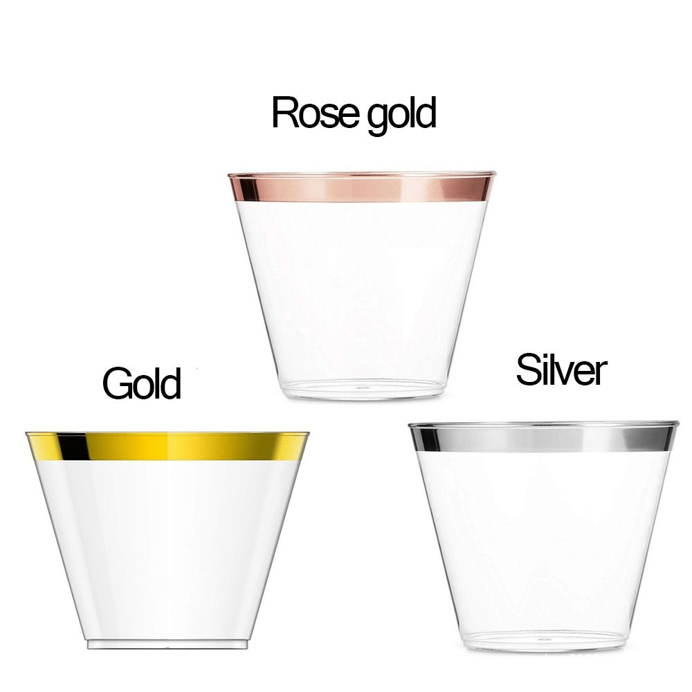 Rose Golden Plastic Cups Elegant Rose Gold Rimmed Clear - Temu