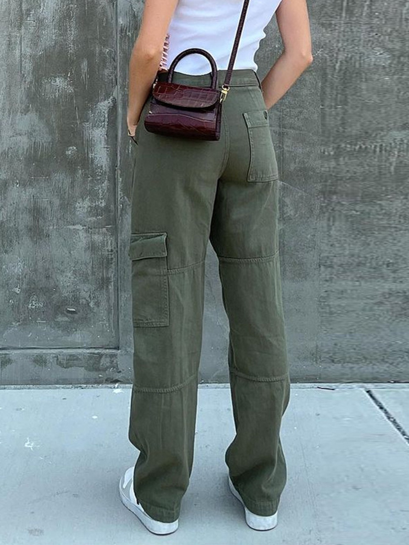 One Side Square Pocket Wide Leg Cargo Pants Loose Baggy Fit - Temu