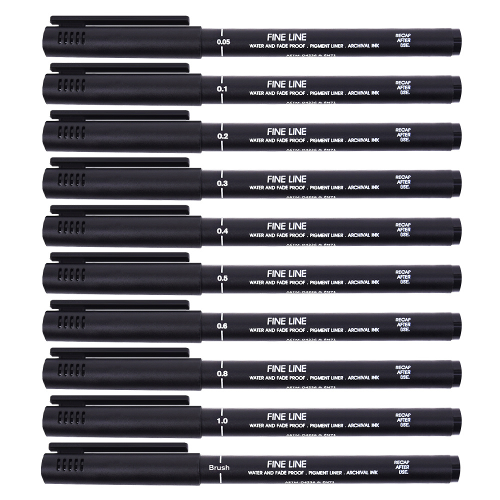 10 Pcs Precision Black Microline Pen Set Waterproof Archival Ink Fine Line Micro Calligraphy