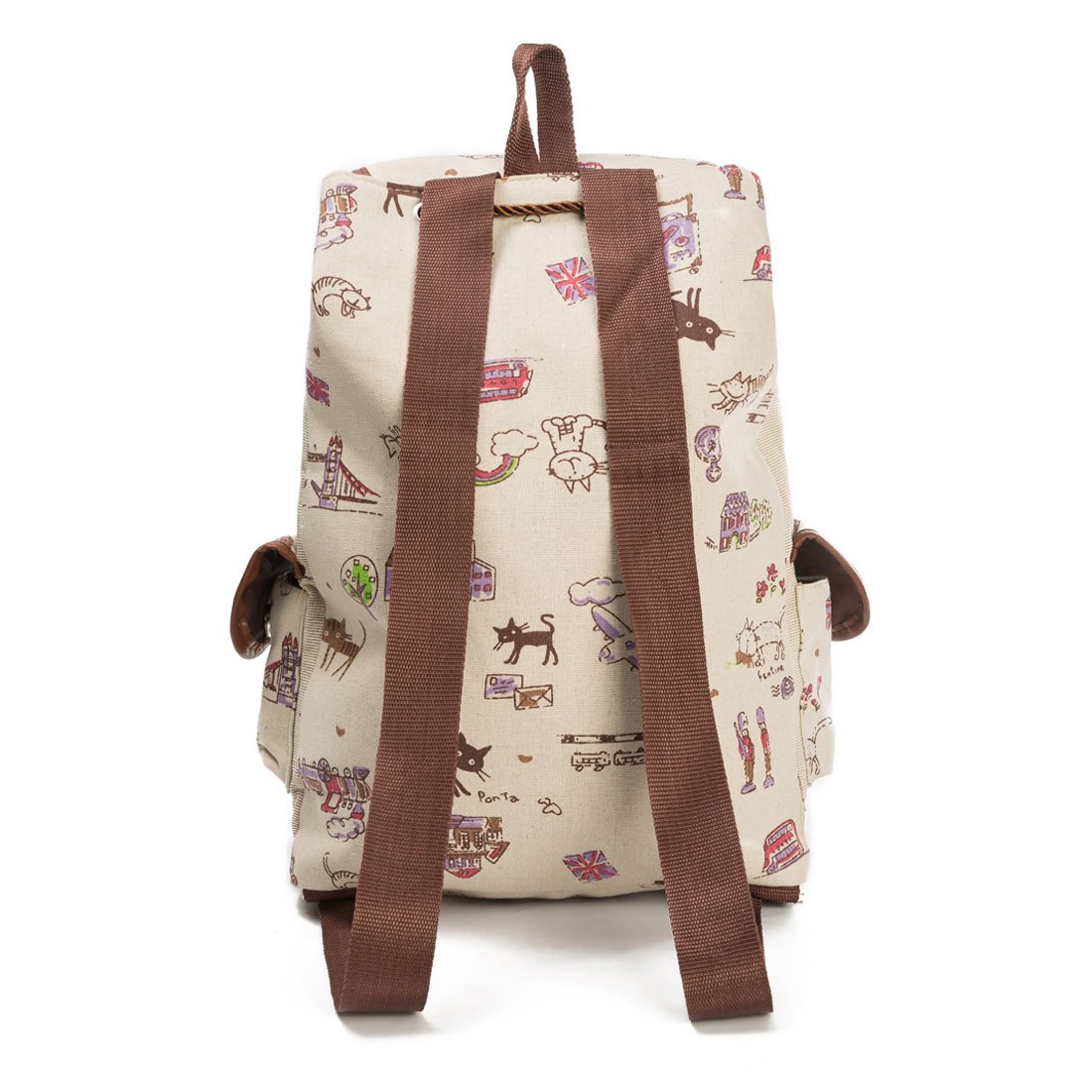 Cat Pattern Flap Backpack Animal Print Bookbag For Students