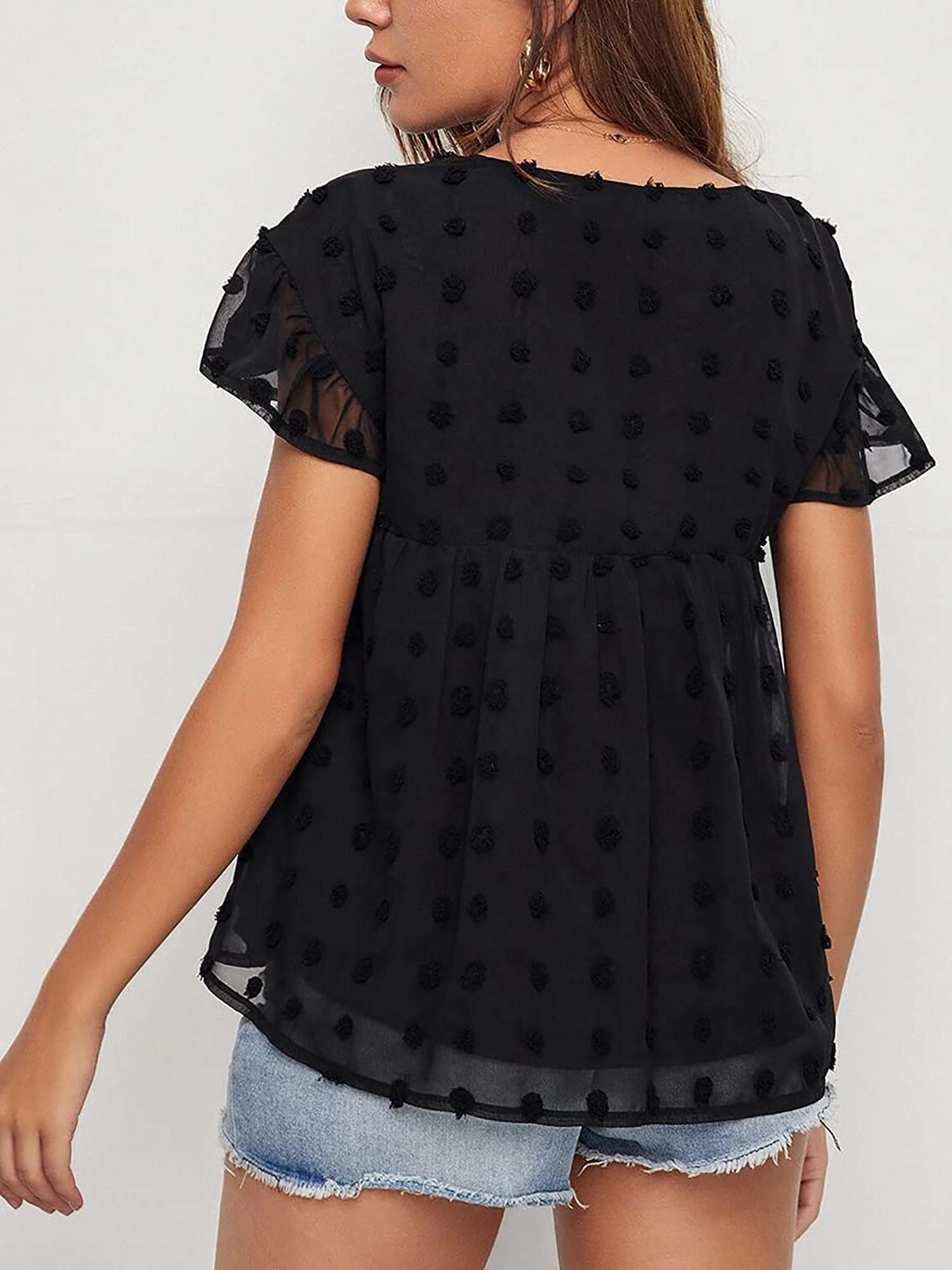 Womens Blouse Casual V Neck Dot Chiffon Short Sleeve Temu Canada