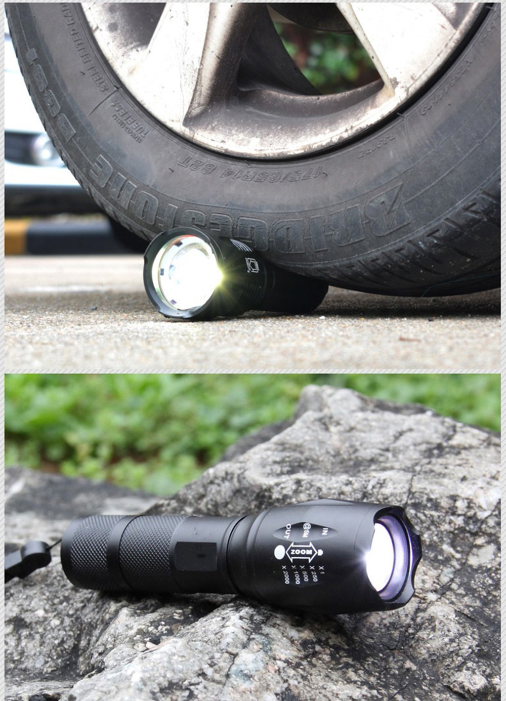 Outdoor T6 LED Flashlight Aluminum Alloy Portable Torch USB Rechargeable 