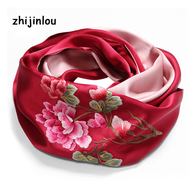 Double Layer Su Embroidery Silk Scarf Embroidered Scarf Gift