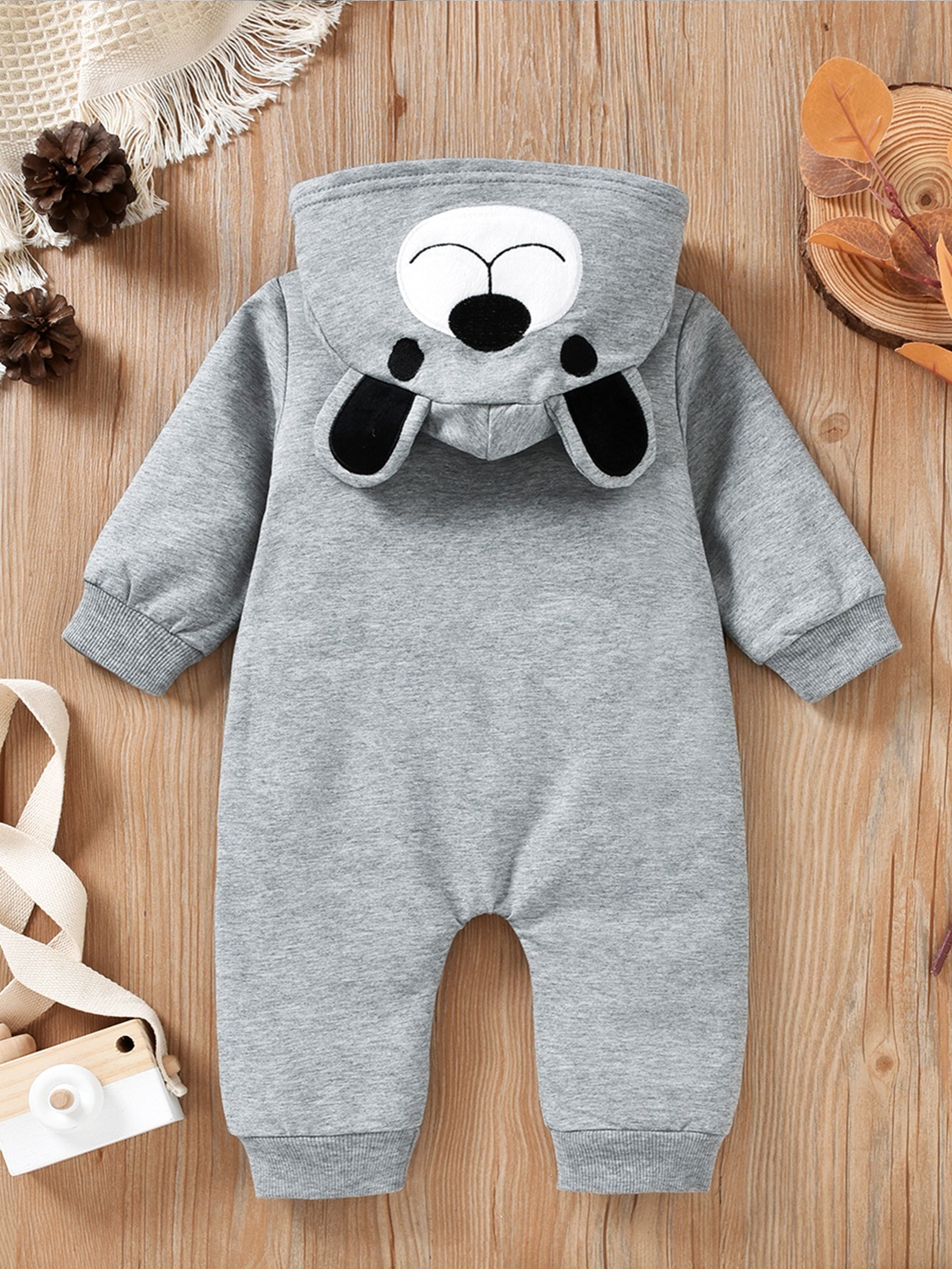 Newborn Baby Warm & Cute Bear Shape Hooded Jumpsuit Zip Up Onesie Romper  Fall Winter Outwear