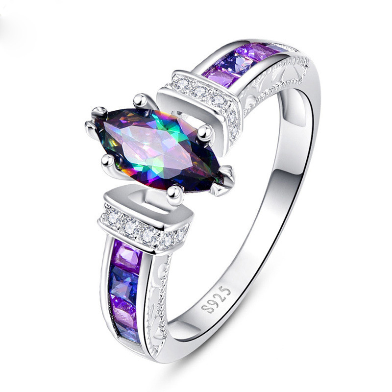 Fashion Trend Exquisite Colorful Oval Zircon Ring Women - Temu