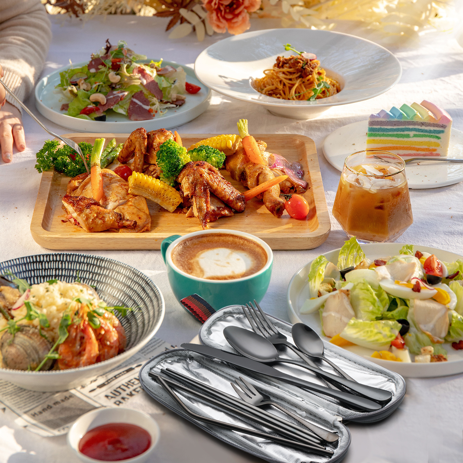 4Set Black Gold Portable Travel Cutlery Set Chopsticks Spoon 304 Stainless  Steel Korean Dinnerware Set Luxury Tableware Set – MYVIT Home