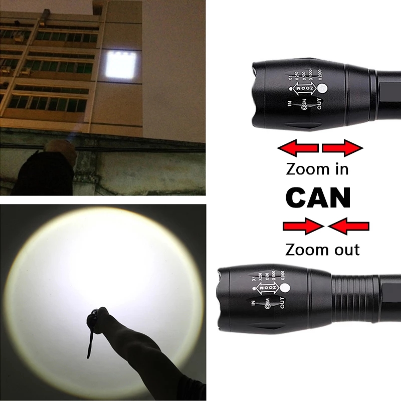 Outdoor T6 LED Flashlight Aluminum Alloy Portable Torch USB Rechargeable 