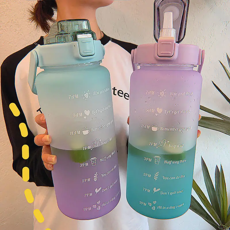large capacity gradient-1pc 67 63oz 2l large capacity gradient color plastic straw sports fitness water cup outdoor portable water bottle straw cup back to school supplies details 0