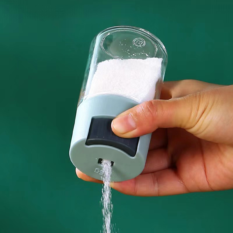 1pc Salt Control Bottle Push Button Quantitative Seasoning Jar Glass  Condiment Dispenser With 0.5g Adjustable Shaker Lid For Kitchen