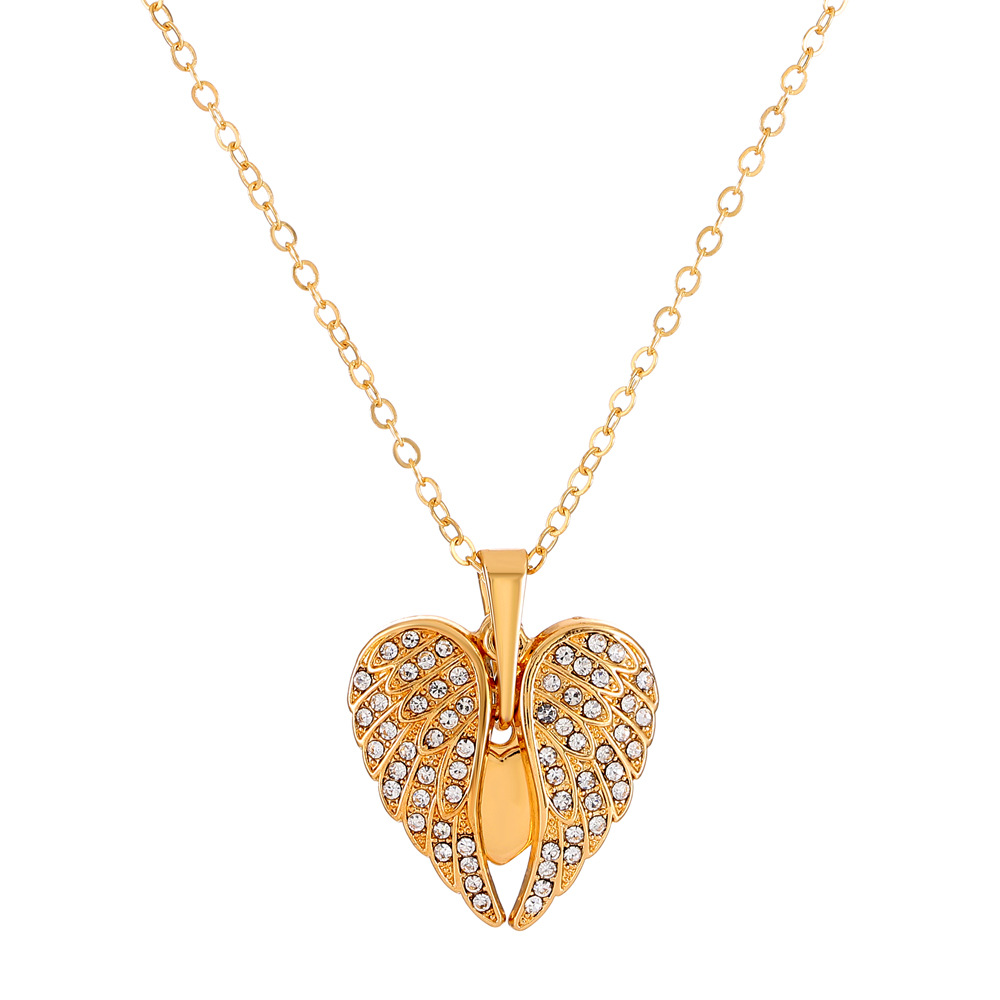 Angel Wing Heart Inlaid Cubic Zirconia Pendant Necklace Fine