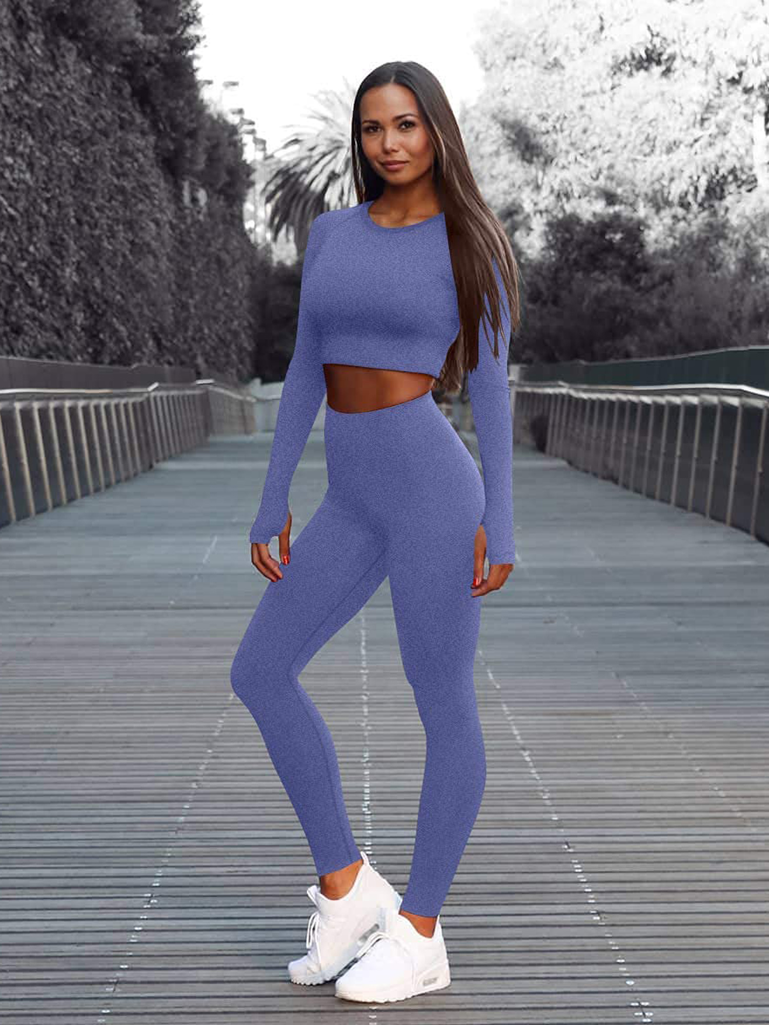 Seamless Workout Outfits for Women 2 Piece Ribbed Long Sleeve Crop Top Tummy  Control Leggings Sets - China Seamless Workout Outfits and Women Workout  Sets price