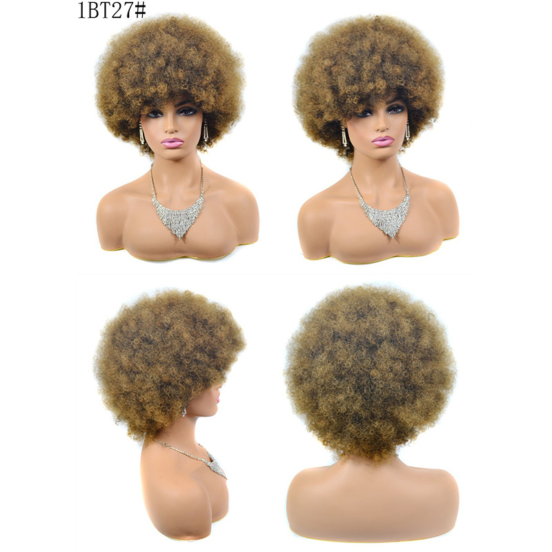 Head Wig Headgear Short African Microwave Curly Hair Fluffy Temu