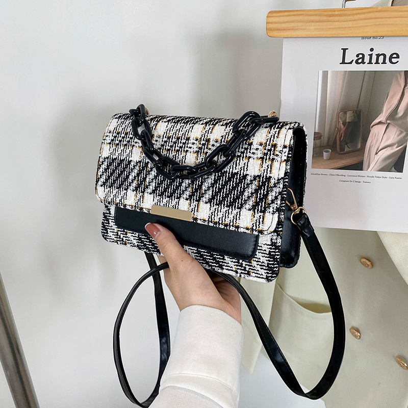 Mini Square Bag Fashionable Plaid Pattern Turn Lock Flap Chain For Daily  Life
